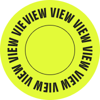 Circular yellow-green logo with "VIEW" text repeated around the perimeter in a bold black sans-serif font, creating a dynamic radial pattern